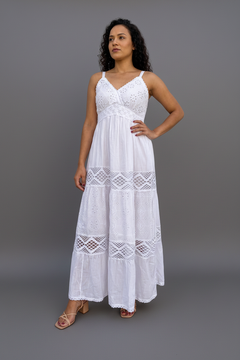 Vestido Longo de Lese Algodão | Dona Mon