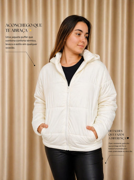 Jaqueta Puffer Matelassê com Capuz | Dona Mon