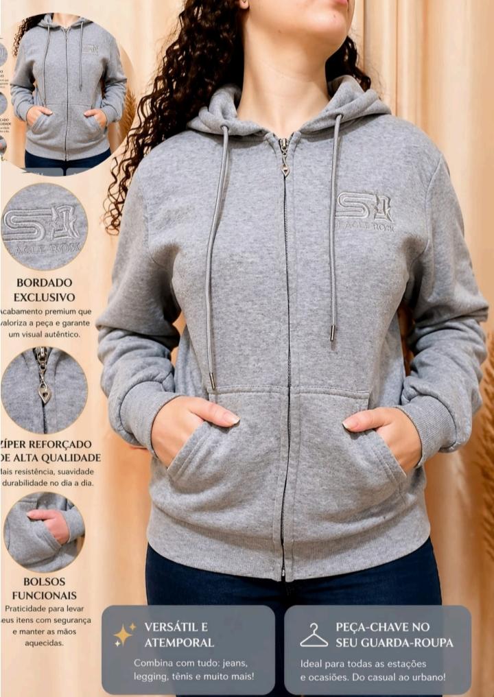 Blusa Moletom Flanelada com Capuz e Zíper | Dona Mon