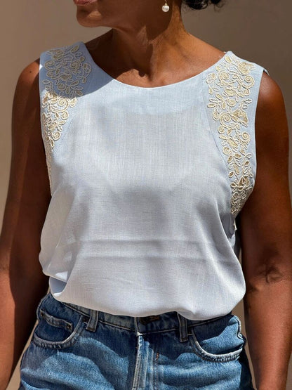 Regata Feminina Bordada Viscose Linho | Dona Mon